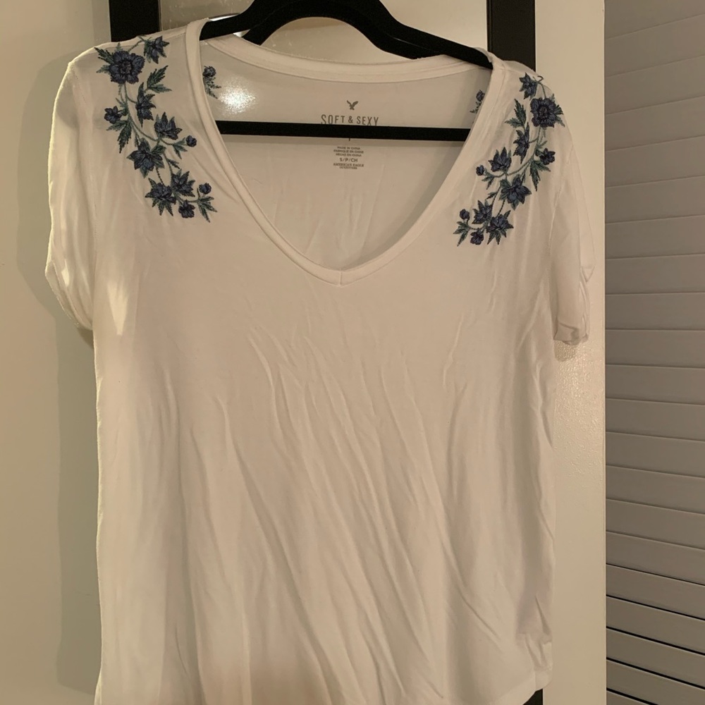 White Embroidered Tee
